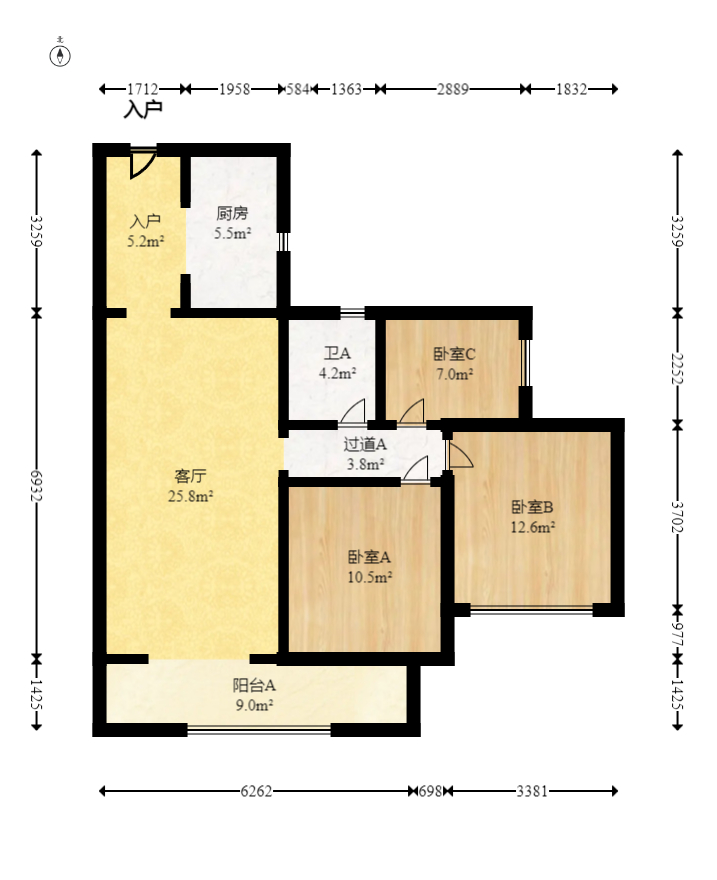 金科集美天辰  3室1厅1卫   96.00万室内图1