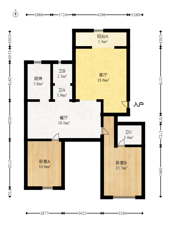 佳园星城  3室2厅2卫   60.00万室内图1