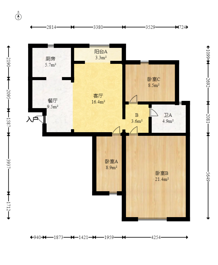 五矿万境水岸一期（万境水岸嘉苑）  3室2厅1卫   130.00万室内图1