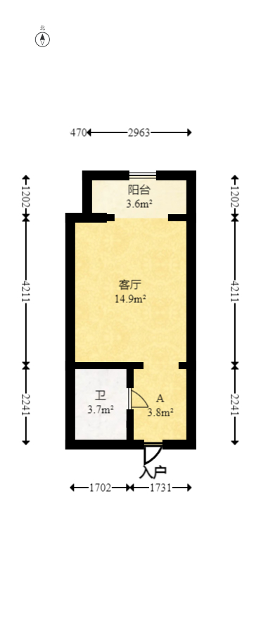 华润五彩城  1室1厅1卫   21.80万室内图1