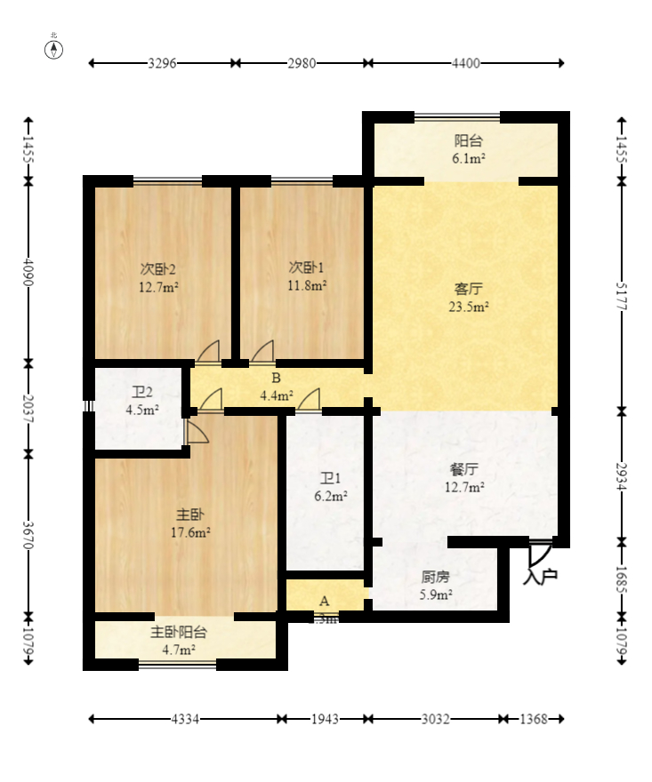 天和华城 3室2厅2卫 52.8万 天和华城 3室2厅2卫 52.8万户型图