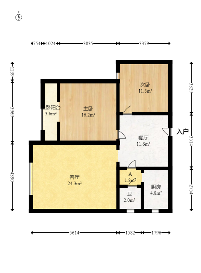 幸福洋房  2室2厅1卫    48.0万室内图1