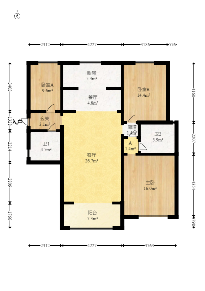 江山帝景哈佛  3室2厅2卫   110.00万室内图1