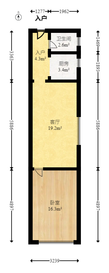 高桥财富大厦  1室1厅1卫    32.0万室内图1