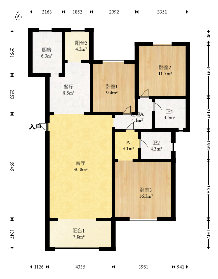 仁和香堤雅境 3室2厅2卫 90.0万 仁和香堤雅境 3室2厅2卫 90.0万户型图