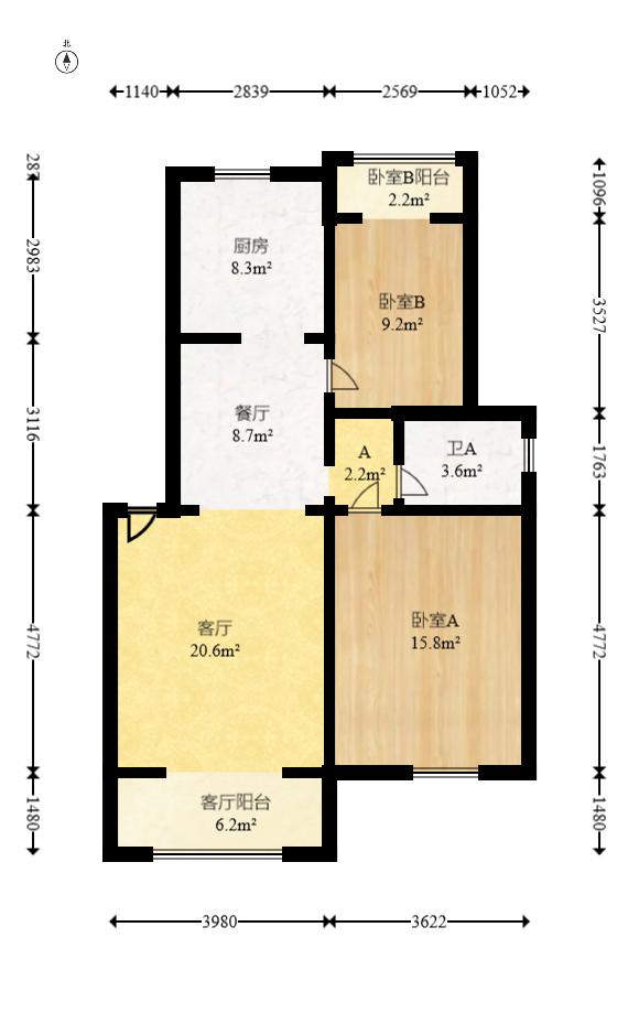 枫林绿洲  2室2厅1卫   76.60万室内图1