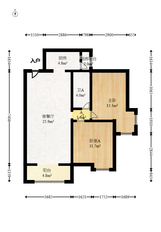 奥克斯广场  2室2厅1卫   89.00万室内图1