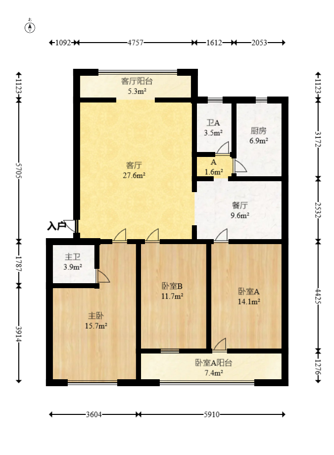 杏林小区  3室2厅2卫   105.00万室内图1