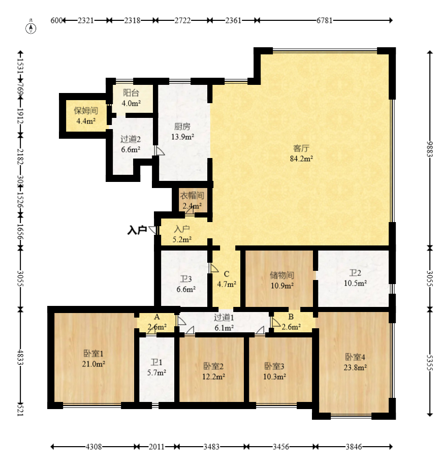 万科紫台  4室2厅2卫    620.0万室内图1