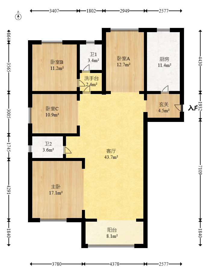 建投象山国际  4室2厅2卫   166.00万室内图1