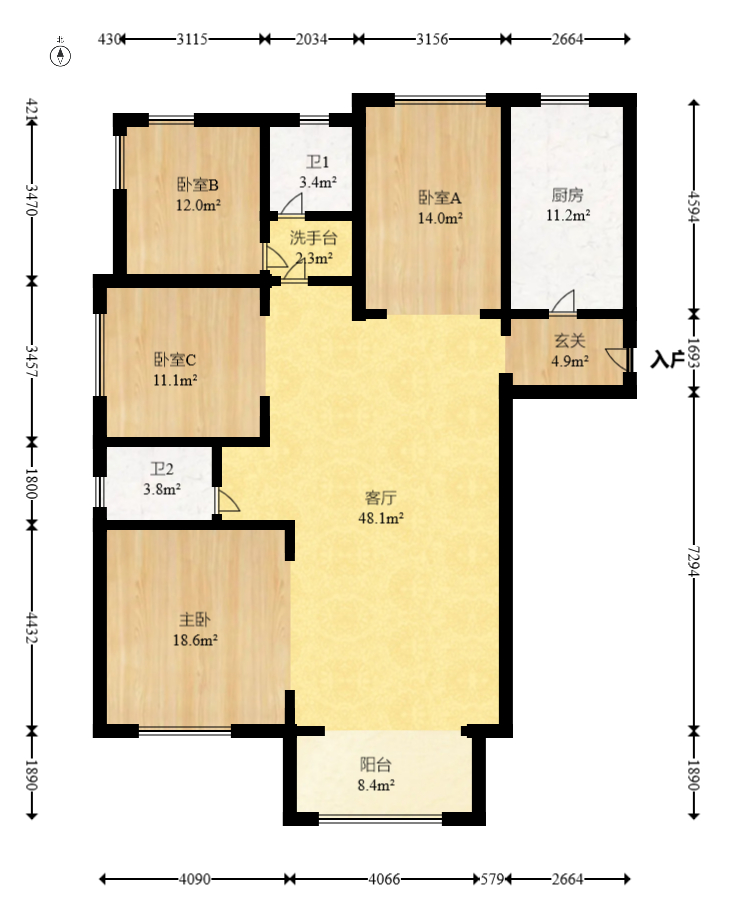 建投象山国际  4室2厅2卫   141.80万室内图1