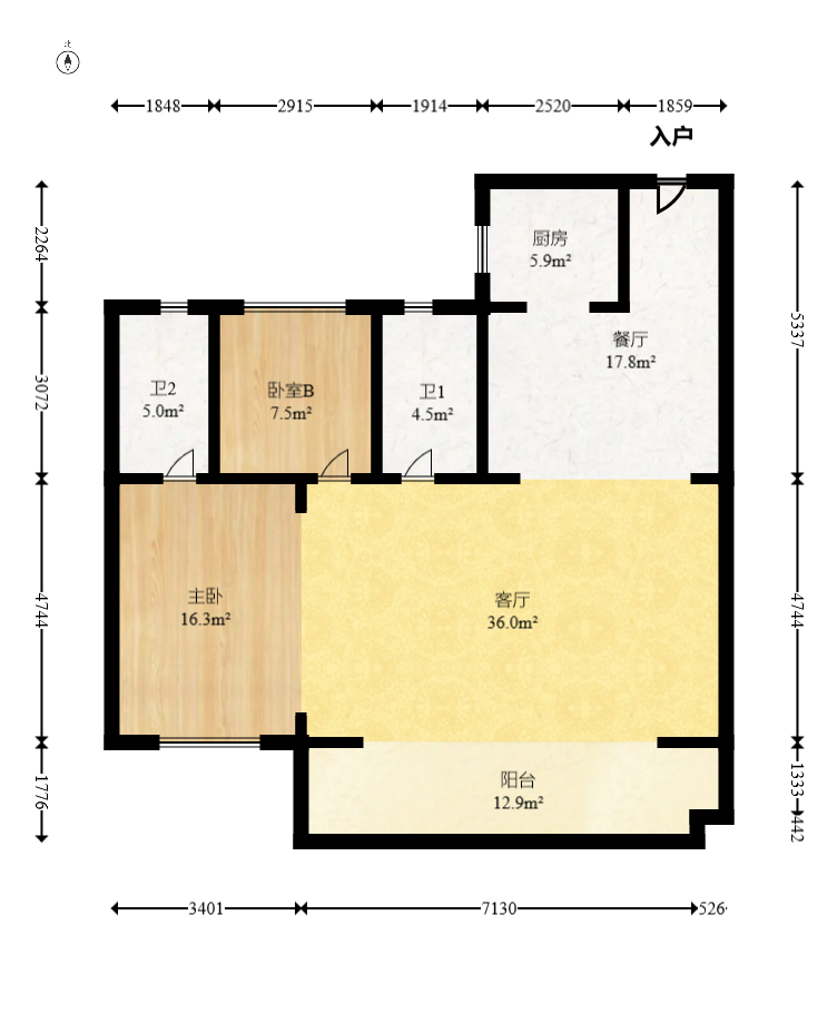 建投象山国际  3室2厅1卫   119.50万室内图1