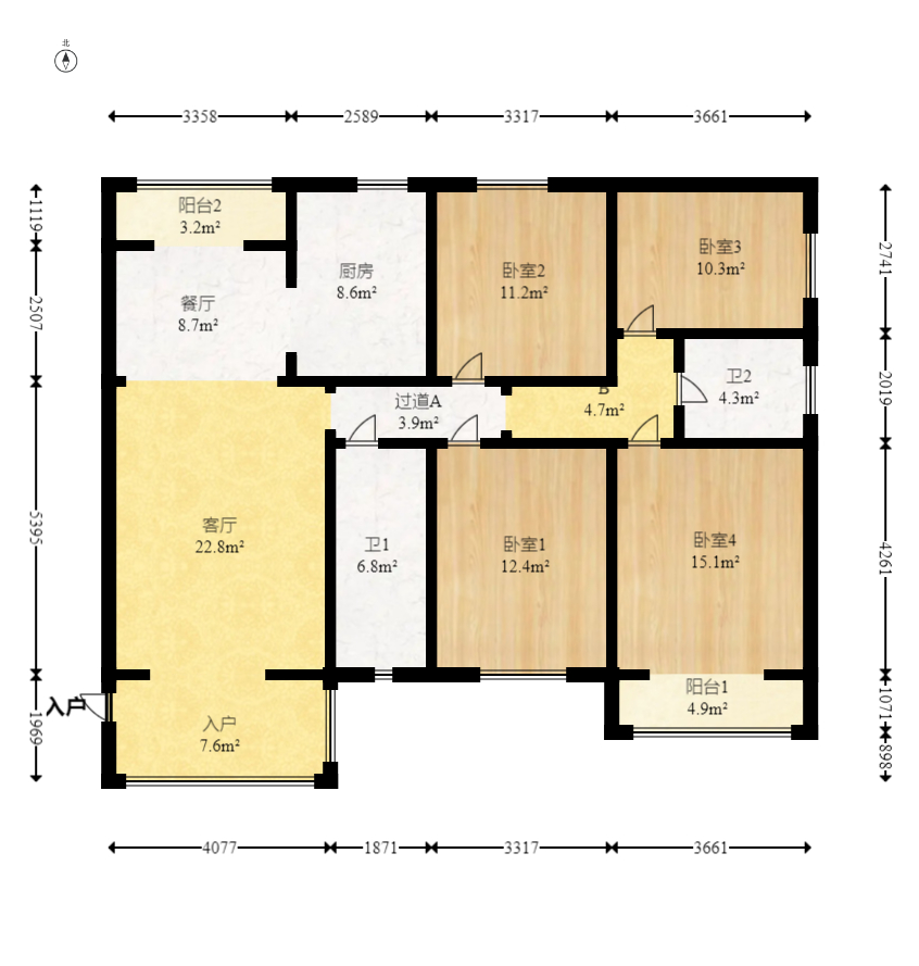 东门壹号家园  4室2厅2卫   125.00万室内图1