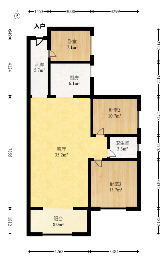 佳美紫郡 3室2厅1卫 68.0万 佳美紫郡 3室2厅1卫 68.0万户型图