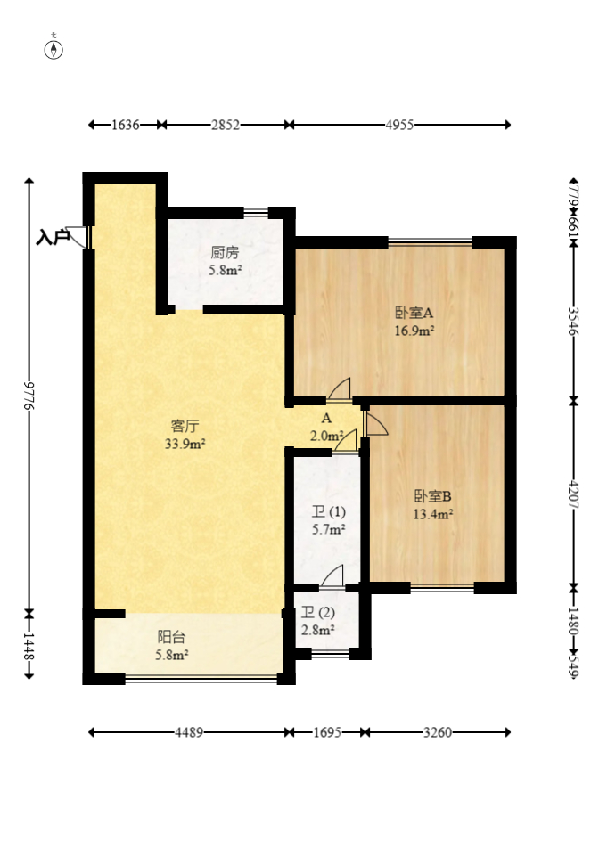 麓谷加州阳光 2室2厅1卫 59.8万 麓谷加州阳光 2室2厅1卫 59.8万户型图