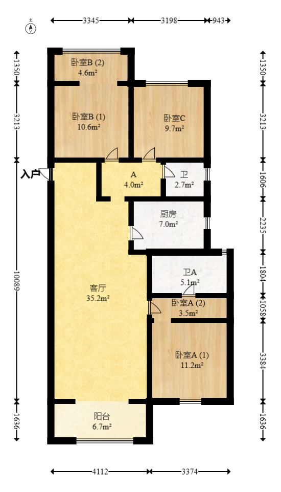 旭辉都会山  3室2厅2卫   200.00万室内图1