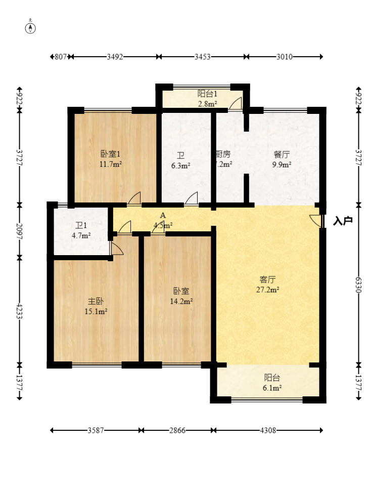 四季星城  1室2厅2卫    96.0万 四季星城  1室2厅2卫    96.0万户型图