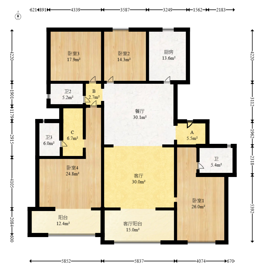 印湘江一期 4室2厅2卫 380.0万 印湘江一期 4室2厅2卫 380.0万户型图