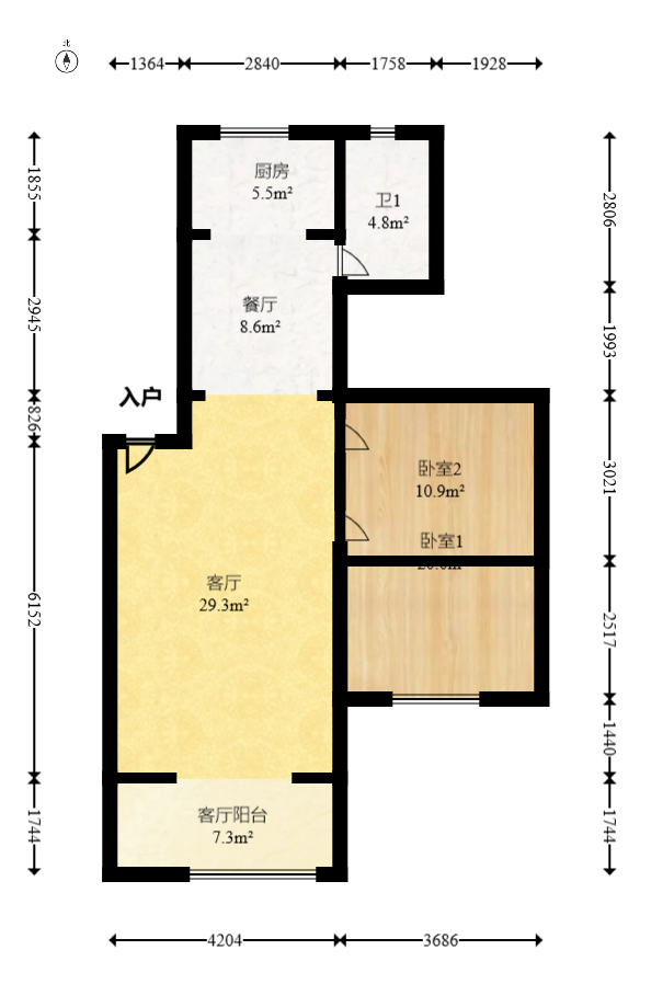 申奥美域  2室2厅1卫   66.80万室内图1