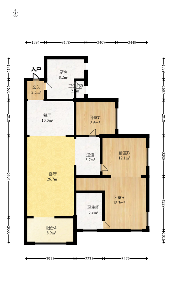 创远景园  3室2厅2卫   142.00万室内图1