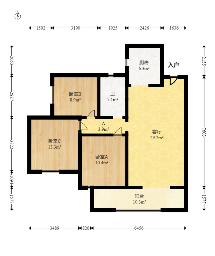 五矿沁园金城(春和景园) 3室2厅1卫 93.0万 五矿沁园金城(春和景园) 3室2厅1卫 93.0万户型图