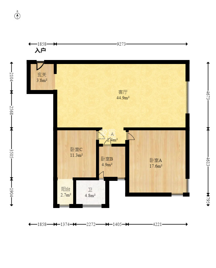 建鸿达现代城  3室2厅2卫   92.00万