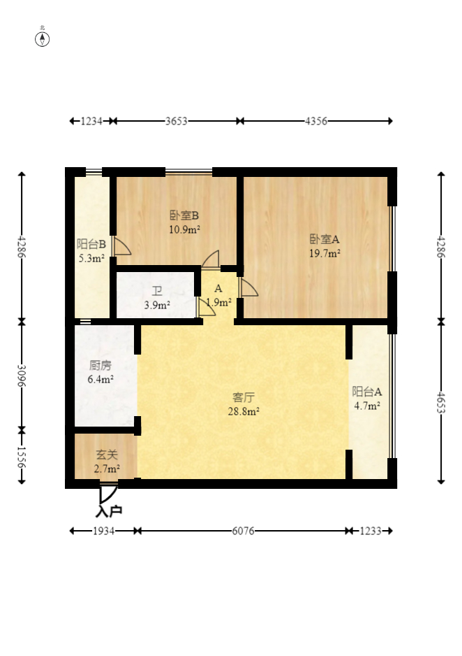 公园西郡  2室2厅1卫   113.60万室内图1