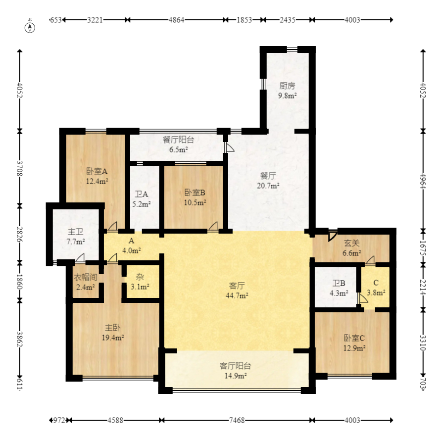 滨江府1913 4室2厅3卫 440.0万 滨江府1913 4室2厅3卫 440.0万户型图