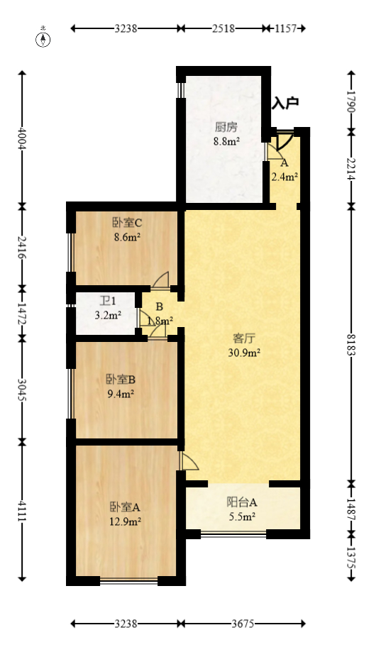 万科金域华府三四期  3室2厅1卫    95.0万 万科金域华府三四期  3室2厅1卫    95.0万户型图