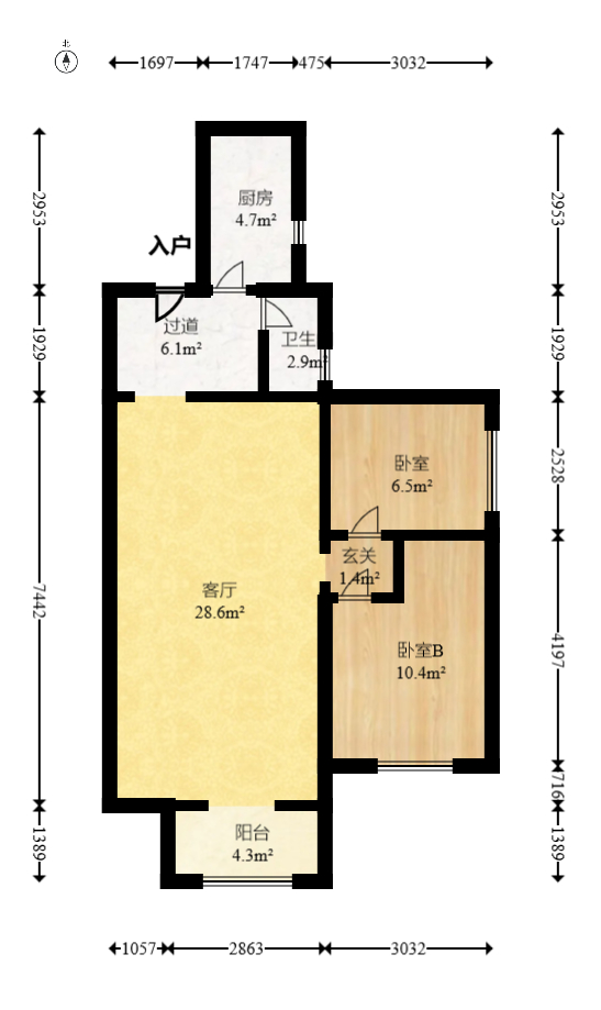 旭辉香樟公馆  2室2厅1卫   66.80万室内图1