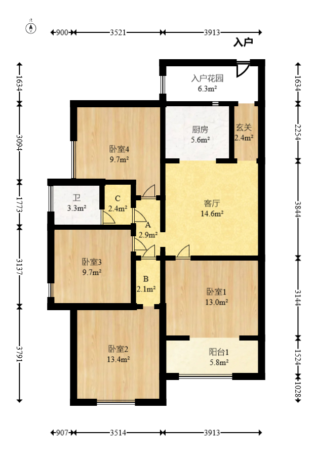 上海城小区 3室2厅1卫 80.0万 上海城小区 3室2厅1卫 80.0万户型图