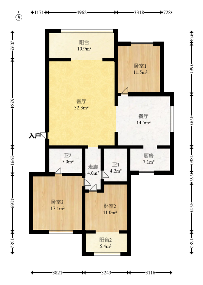 中建桂苑  3室2厅2卫   120.00万室内图1