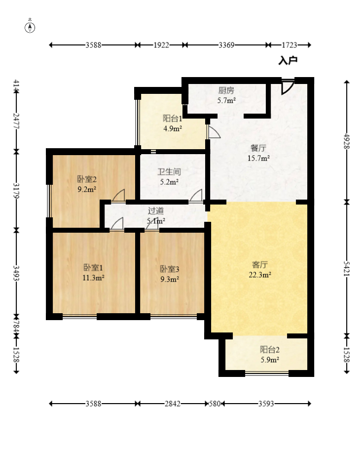 勤诚达新界  2室2厅1卫   67.00万室内图1