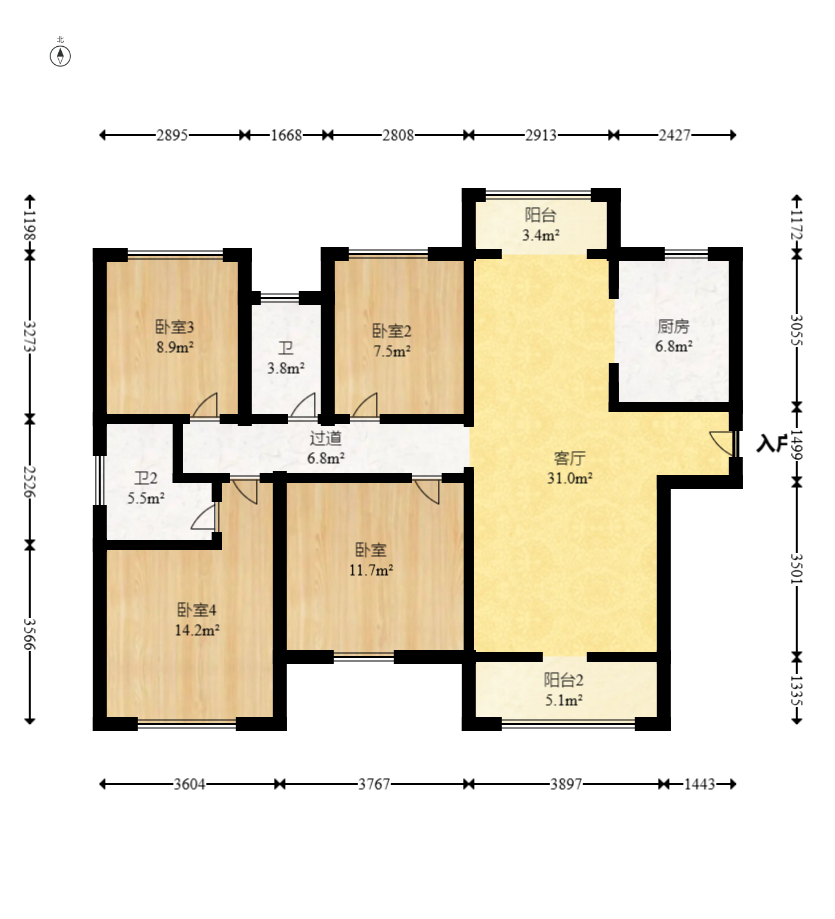 长房云公馆  4室2厅2卫   118.00万室内图1