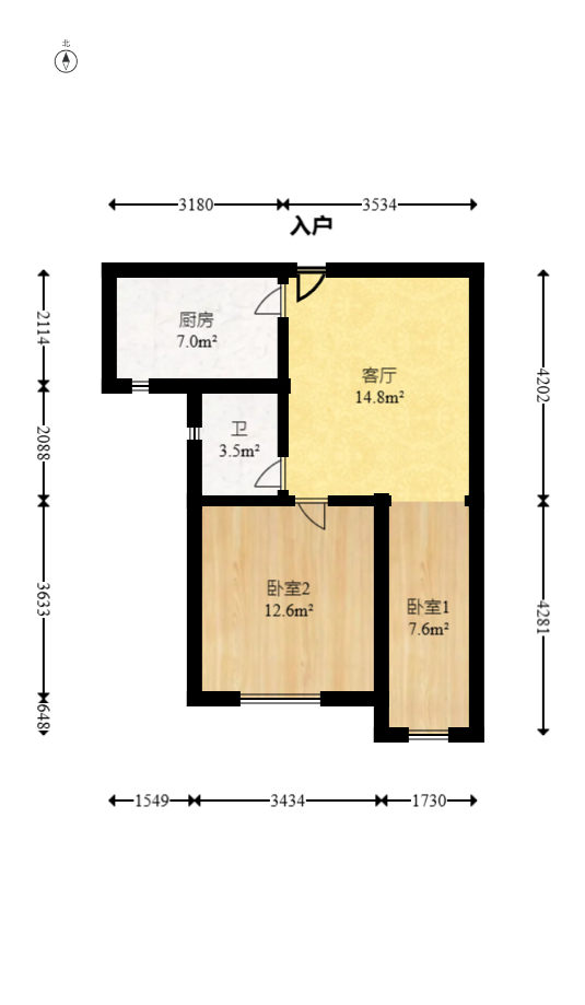 芒果天地(芒果雅苑)  1室1厅1卫   46.00万室内图1