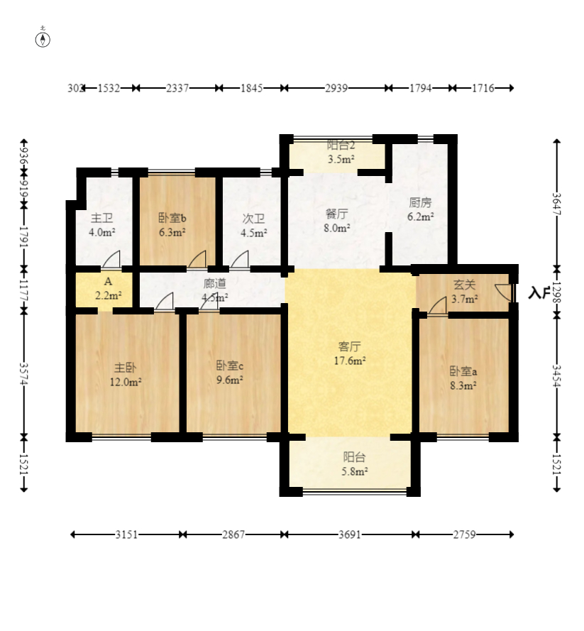 招商华发依云曦城  4室1厅1卫   158.80万室内图1