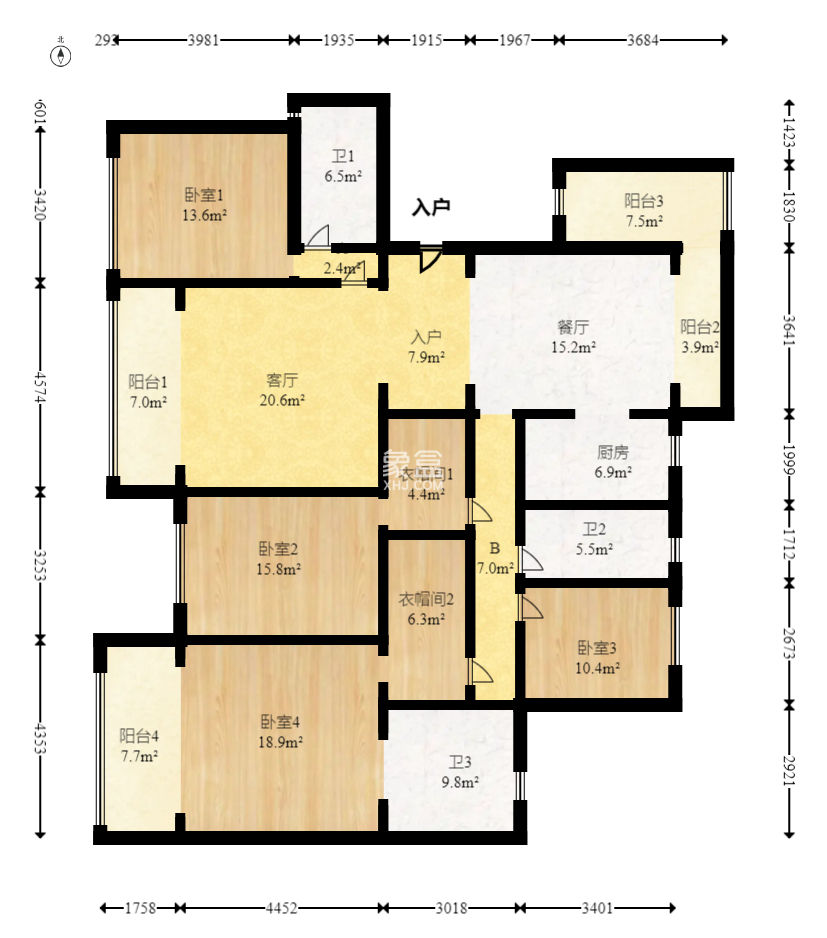 宝能公馆（美联天骄城五期）  4室2厅3卫    305.0万