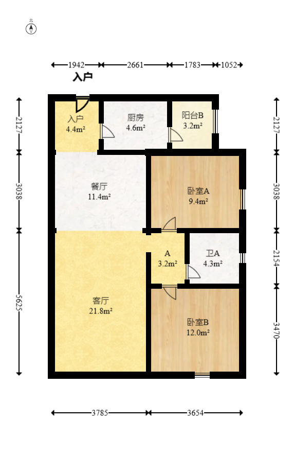 五矿万境水岸二期（五矿万境水岸和苑）  2室2厅1卫   100.00万室内图1