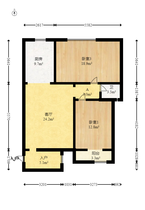 华银南苑融域 3室1厅1卫 96.0万 华银南苑融域 3室1厅1卫 96.0万户型图