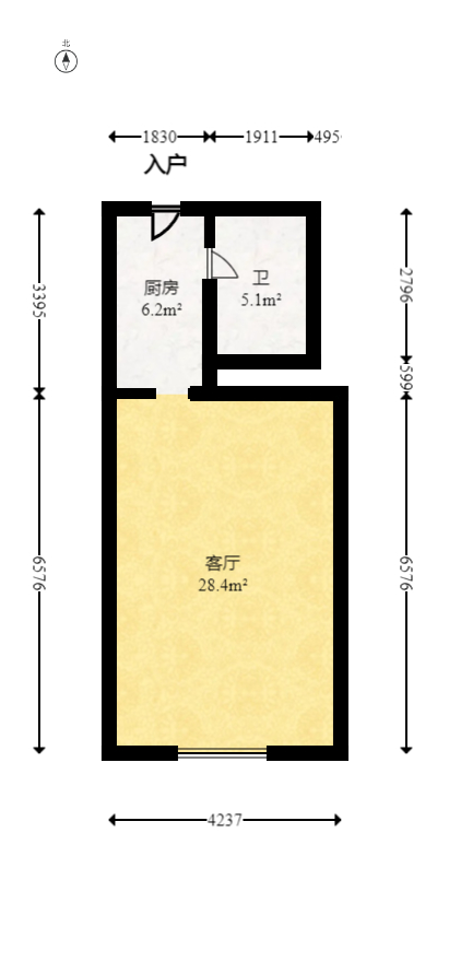 沁园春御院  1室1厅1卫   42.00万室内图1