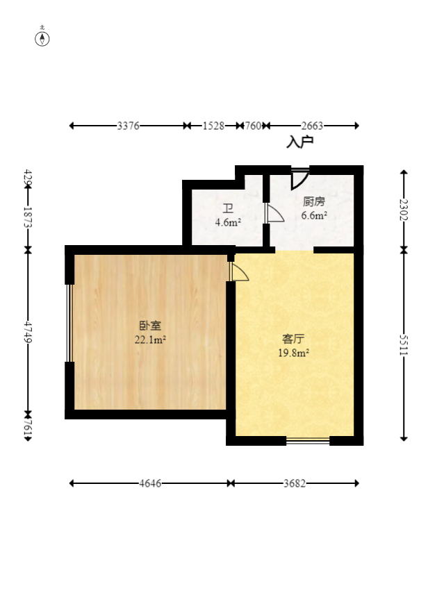 达美D6区  1室1厅1卫   42.00万室内图1