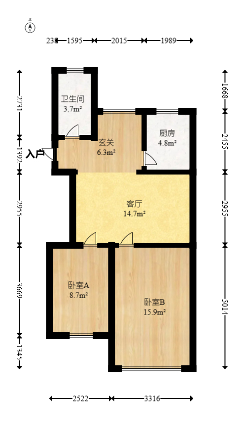天心区涂北新村长锌宿舍  2室2厅1卫   37.00万室内图1