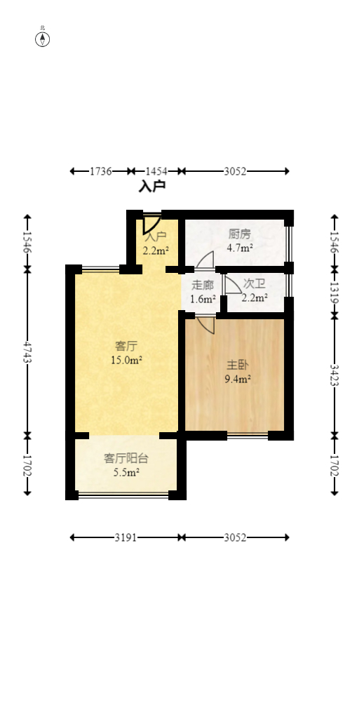 海岸银座花园  1室2厅1卫    92.98万室内图1