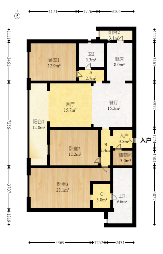 万科紫台  3室2厅2卫   275.00万室内图1