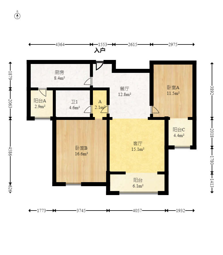 中建麓山和苑  2室2厅1卫   65.00万室内图1