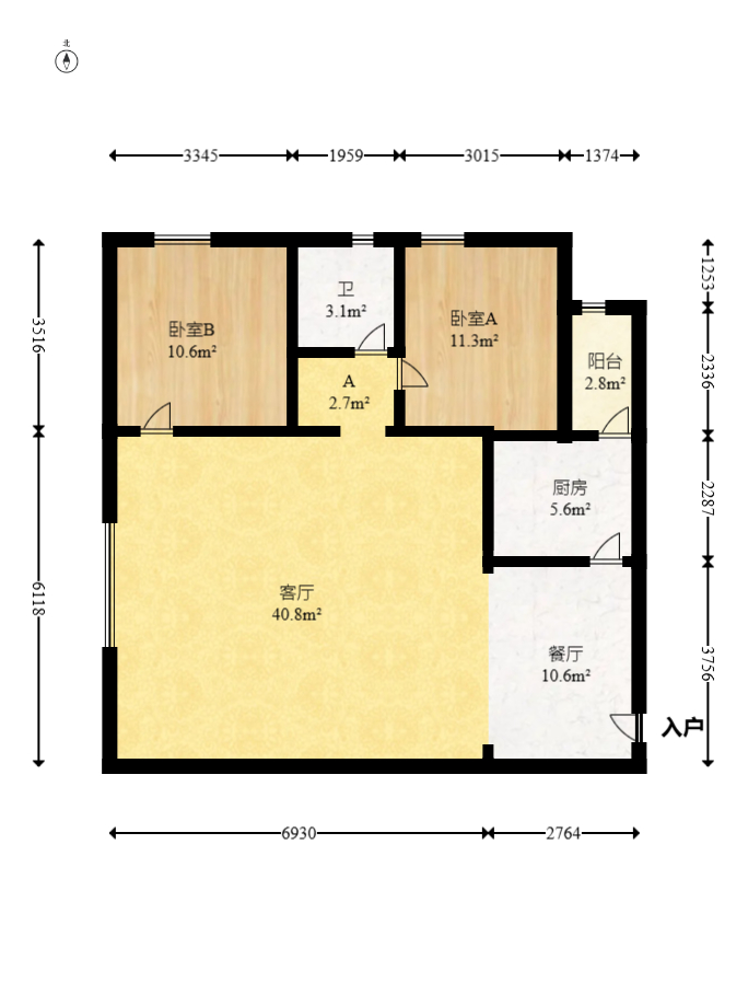 美利新世界  2室2厅2卫   58.00万室内图1