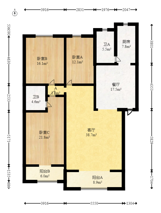南天花园  3室2厅2卫   102.00万室内图1