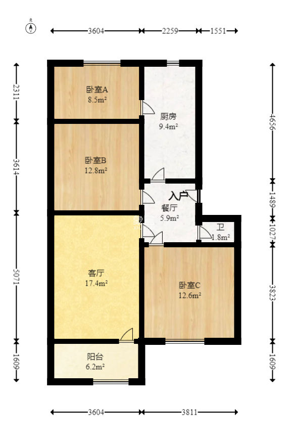 德雅路电影公司宿舍  3室2厅1卫   56.00万