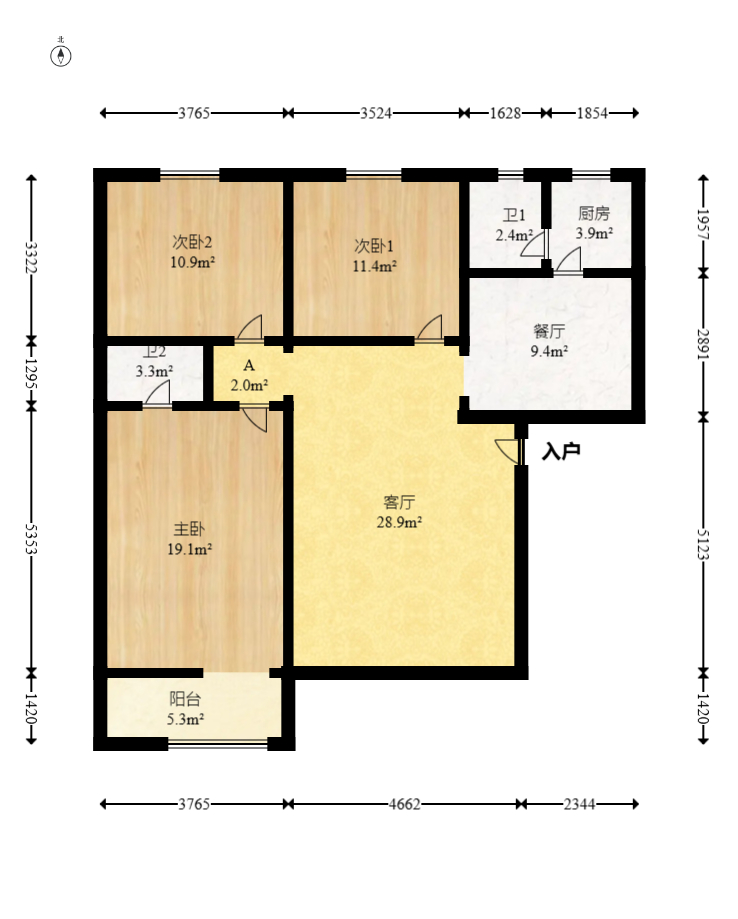 茶叶大市场“山水茗园”  3室2厅2卫   45.00万室内图1
