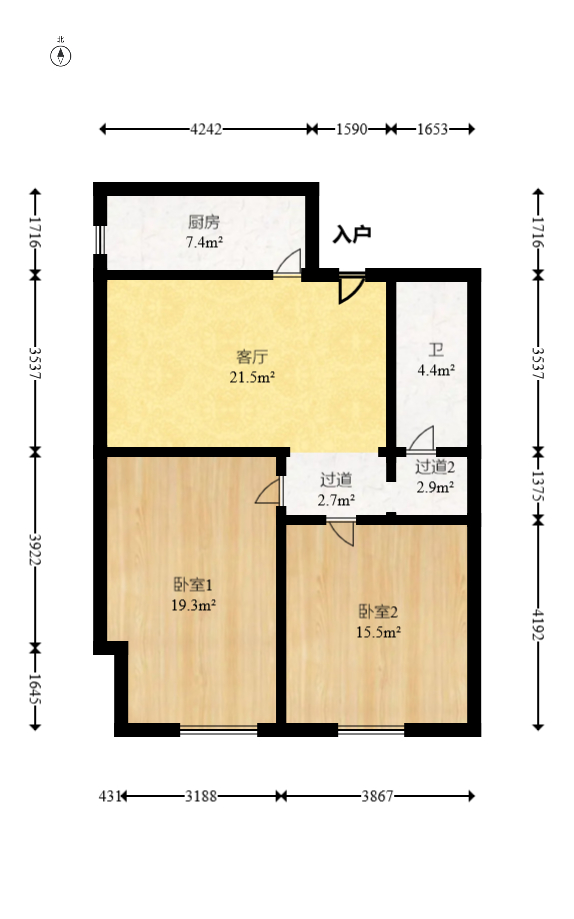 北辰三角洲E4区  2室1厅1卫    113.5万 北辰三角洲E4区  2室1厅1卫    113.5万户型图